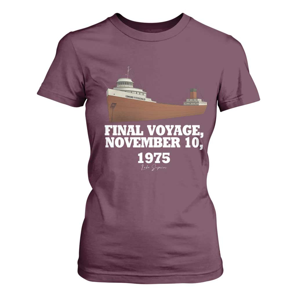 SS Edmund Fitzgerald Final Voyage Tribute T Shirt For Women November 10 1975 Lake Superior Memorial TS02 Maroon Print Your Wear