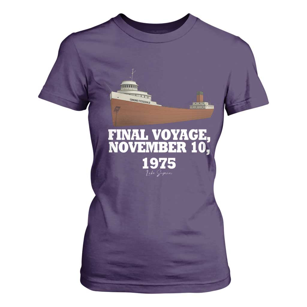 SS Edmund Fitzgerald Final Voyage Tribute T Shirt For Women November 10 1975 Lake Superior Memorial TS02 Purple Print Your Wear