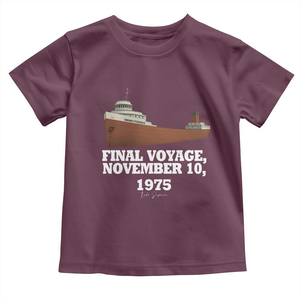 SS Edmund Fitzgerald Final Voyage Tribute Toddler T Shirt - November 10 1975 Lake Superior Memorial TS02 Maroon Print Your Wear