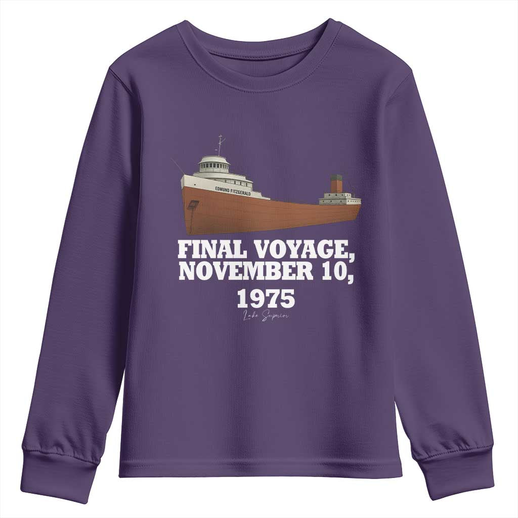 SS Edmund Fitzgerald Final Voyage Tribute Youth Sweatshirt November 10 1975 Lake Superior Memorial TS02 Purple Print Your Wear