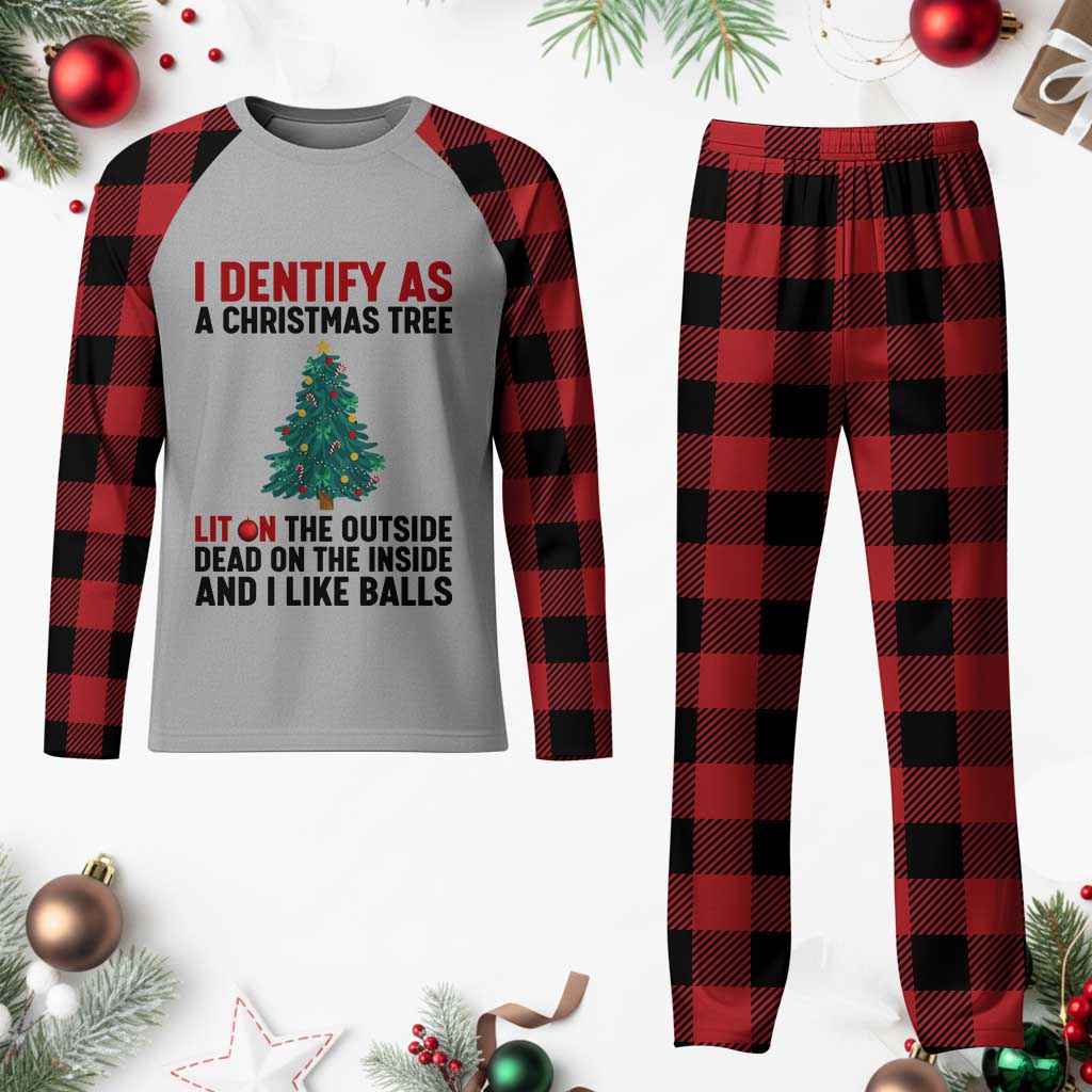 I Identify as a Christmas Tree Plaid Pajama Set Funny Lit and Dead Inside Holiday Humor TS02 Buffalo Plaid Print Your Wear