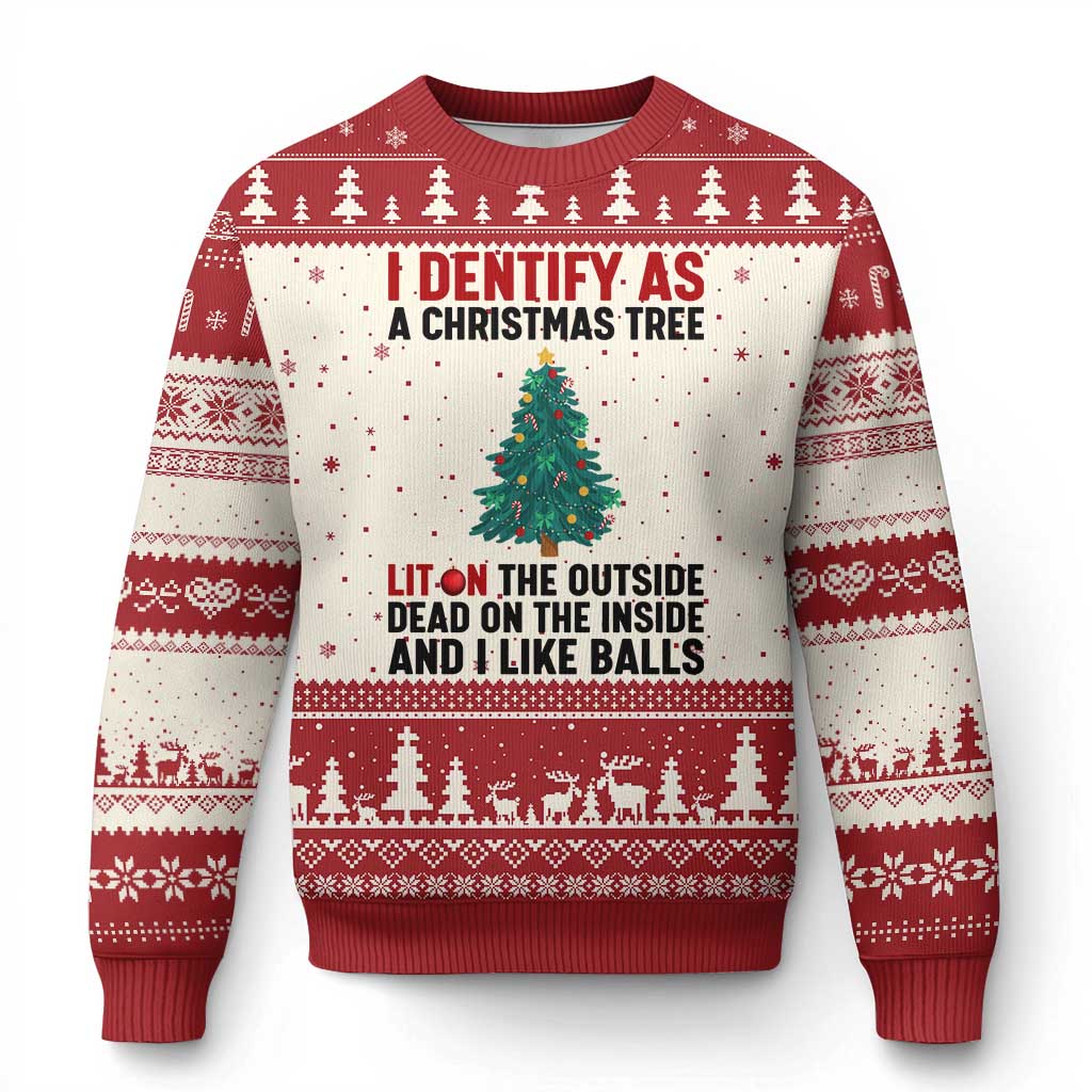I Identify as a Xmas Tree Ugly Christmas Sweater Funny Lit and Dead Inside Holiday Humor TS02 Beige Red Print Your Wear
