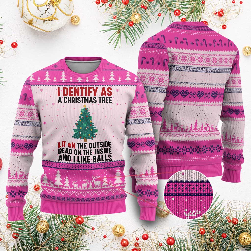 I Identify as a Xmas Tree Ugly Christmas Sweater Funny Lit and Dead Inside Holiday Humor TS02 Hot Pink Print Your Wear