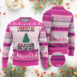 I Identify as a Xmas Tree Ugly Christmas Sweater Funny Lit and Dead Inside Holiday Humor TS02 Hot Pink Print Your Wear