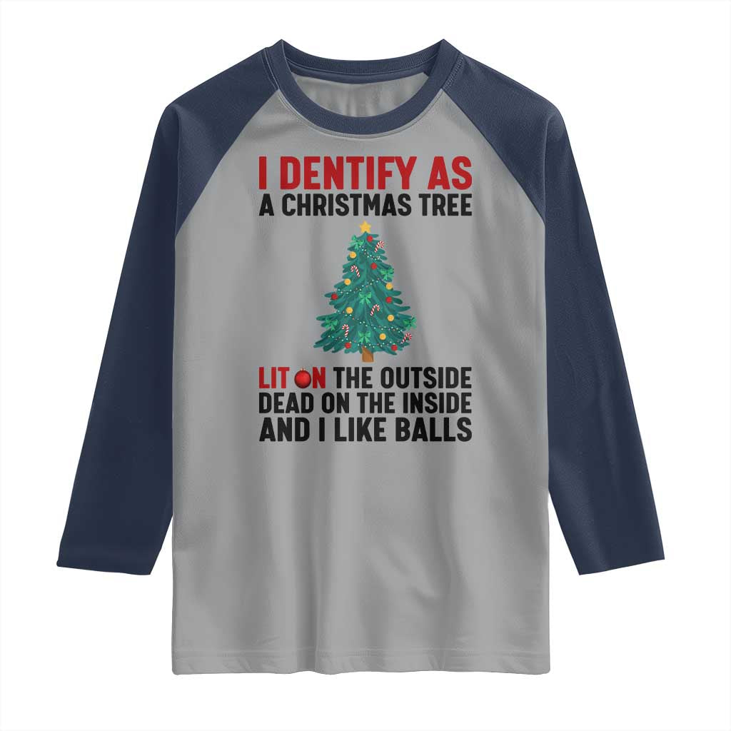 I Identify as a Christmas Tree Raglan Shirt Funny Lit and Dead Inside Holiday Humor TS02 Sport Gray Navy Print Your Wear