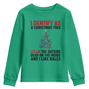 I Identify as a Christmas Tree Youth Sweatshirt Funny Lit and Dead Inside Holiday Humor TS02 Irish Green Print Your Wear