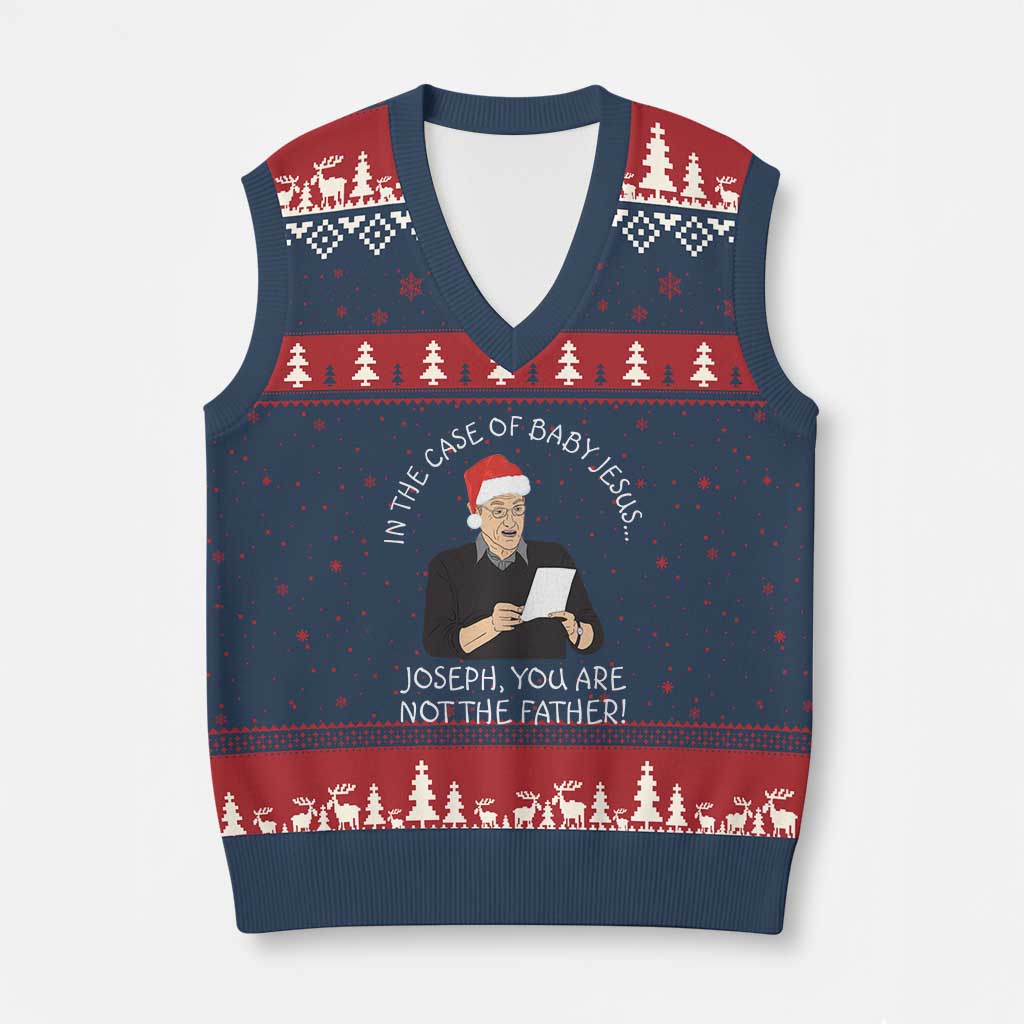 Funny Christmas Jesus Paternity Test V-Neck Knit Sweater Vest Joseph You Are Not the Father Holiday Humor TS02 Navy Red Print Your Wear