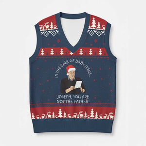 Funny Christmas Jesus Paternity Test V-Neck Knit Sweater Vest Joseph You Are Not the Father Holiday Humor TS02 Navy Red Print Your Wear