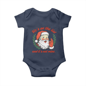 Funny Santa He is On the List Christmas Baby Onesie Sassy Retro Holiday Humor TS02 Navy Print Your Wear