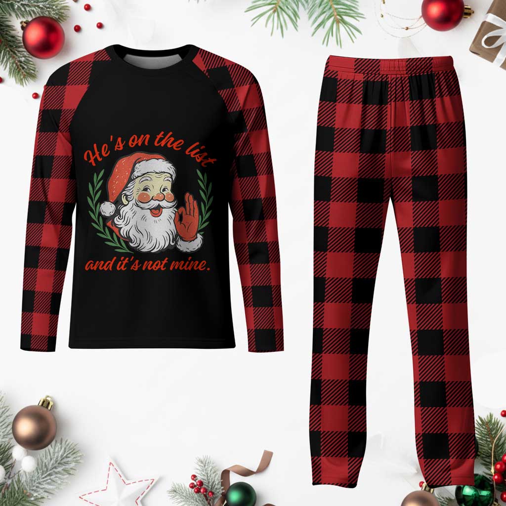 Funny Santa He is On the List Christmas Plaid Pajama Set Sassy Retro Holiday Humor TS02 Buffalo Plaid Print Your Wear