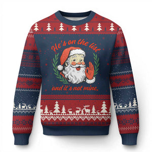 Funny Santa He is On the List Xmas Ugly Christmas Sweater Sassy Retro Holiday Humor TS02 Navy Red Print Your Wear