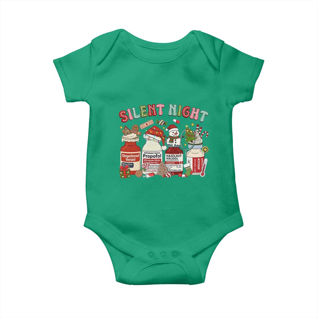Funny Silent Night Nurse Christmas Baby Onesie Festive Meds and Holiday Medical Humor TS02 Irish Green Print Your Wear