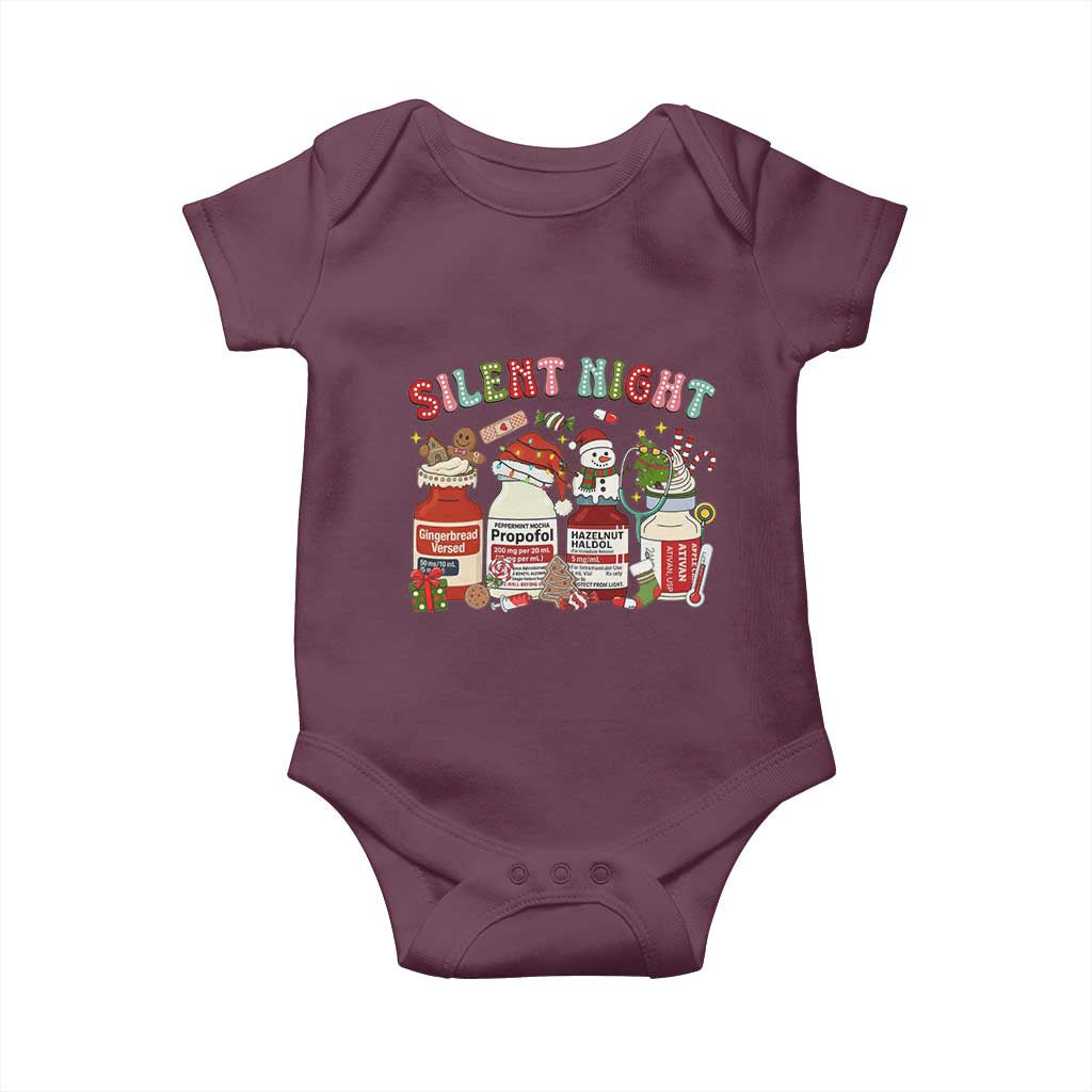 Funny Silent Night Nurse Christmas Baby Onesie Festive Meds and Holiday Medical Humor TS02 Maroon Print Your Wear