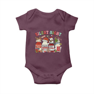 Funny Silent Night Nurse Christmas Baby Onesie Festive Meds and Holiday Medical Humor TS02 Maroon Print Your Wear