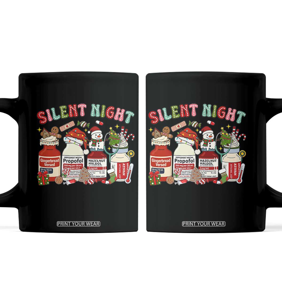 Funny Silent Night Nurse Christmas Coffee Mug Festive Meds and Holiday Medical Humor TS02 Black Print Your Wear
