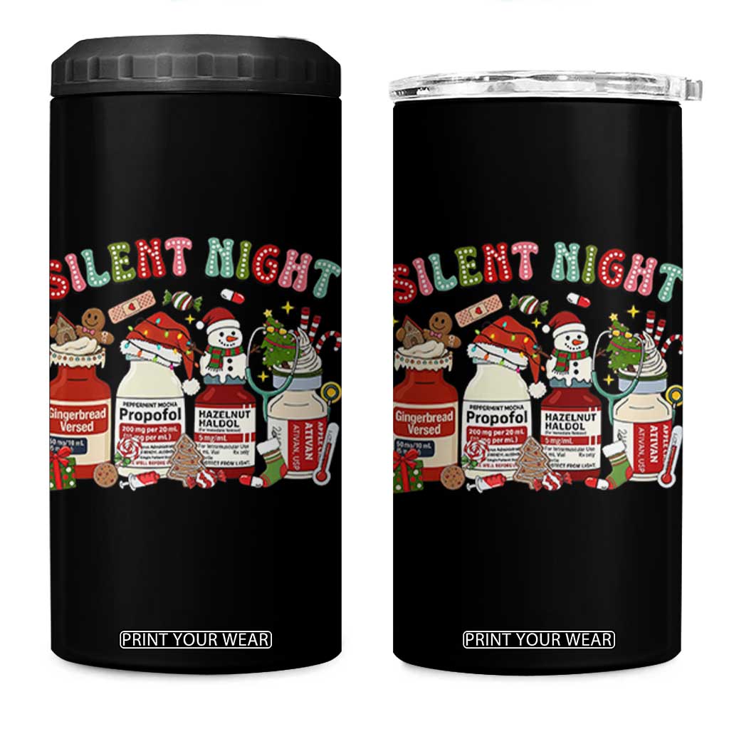 Funny Silent Night Nurse Christmas 4 in 1 Can Cooler Tumbler Festive Meds and Holiday Medical Humor TS02 One Size: 16 oz Black Print Your Wear