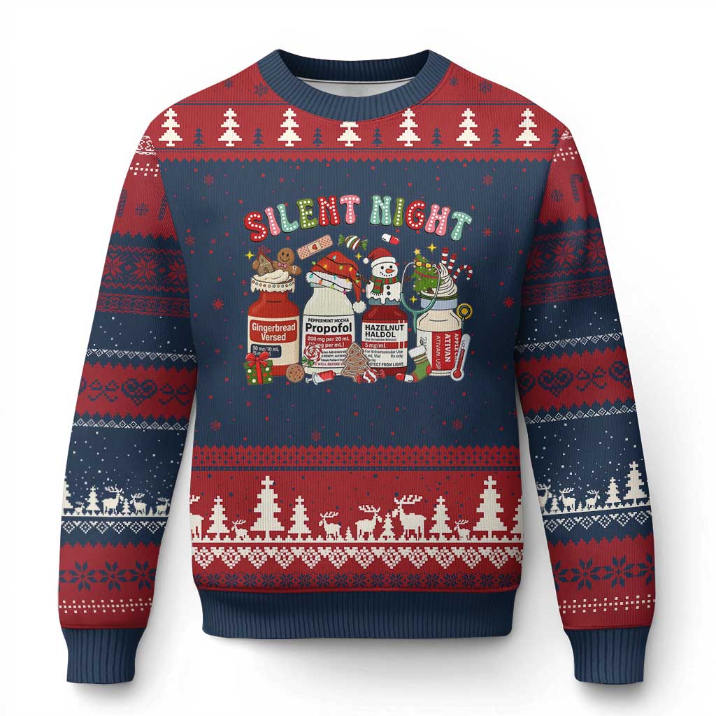 Funny Silent Night Nurse Xmas Ugly Christmas Sweater Festive Meds and Holiday Medical Humor TS02 Navy Red Print Your Wear