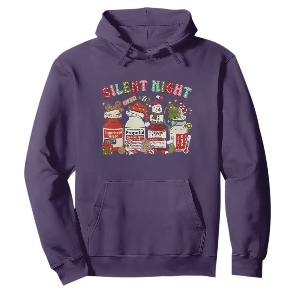 Funny Silent Night Nurse Christmas Hoodie Festive Meds and Holiday Medical Humor TS02 Purple Print Your Wear