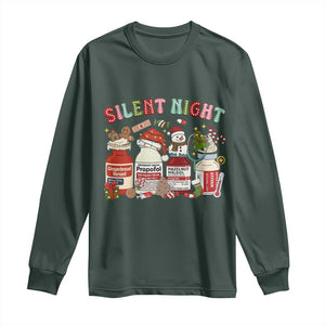 Funny Silent Night Nurse Christmas Long Sleeve Shirt Festive Meds and Holiday Medical Humor TS02 Dark Forest Green Print Your Wear