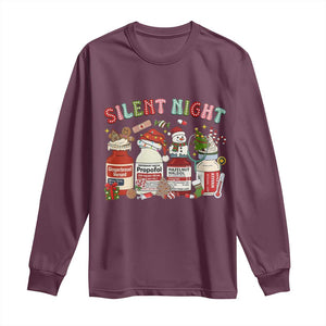 Funny Silent Night Nurse Christmas Long Sleeve Shirt Festive Meds and Holiday Medical Humor TS02 Maroon Print Your Wear