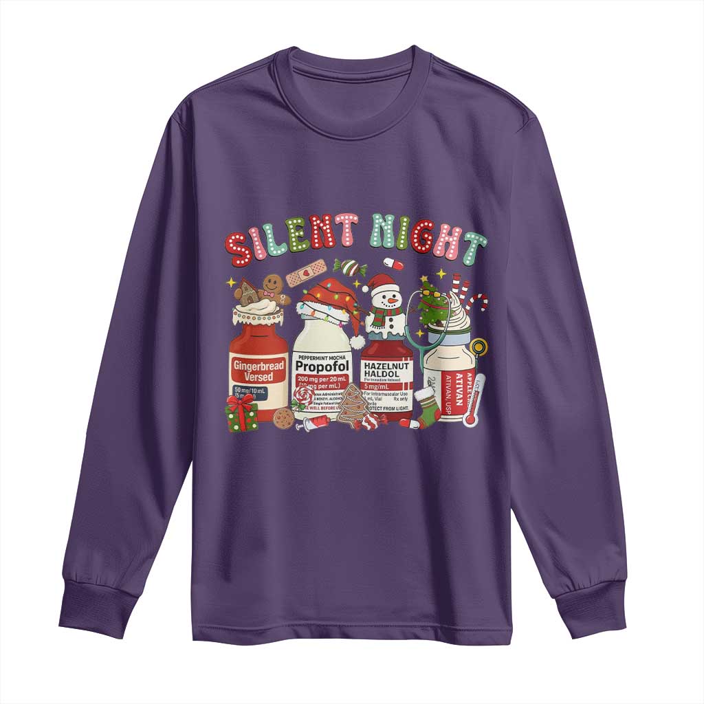 Funny Silent Night Nurse Christmas Long Sleeve Shirt Festive Meds and Holiday Medical Humor TS02 Purple Print Your Wear