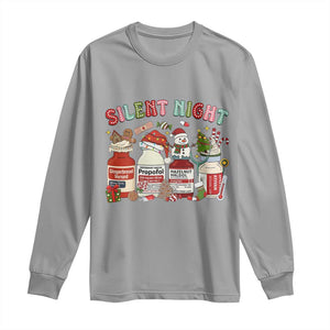 Funny Silent Night Nurse Christmas Long Sleeve Shirt Festive Meds and Holiday Medical Humor TS02 Sport Gray Print Your Wear