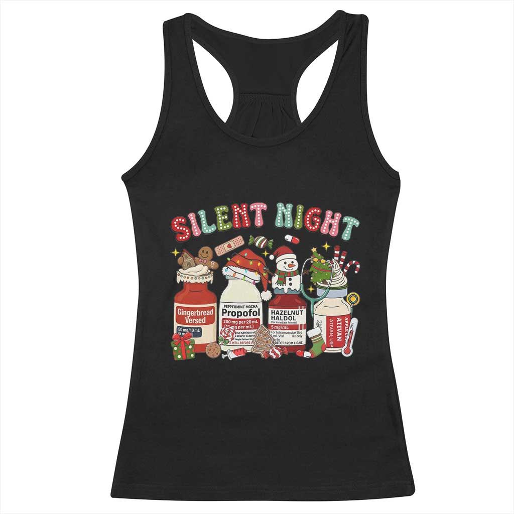 Funny Silent Night Nurse Christmas Racerback Tank Top Festive Meds and Holiday Medical Humor TS02 Black Print Your Wear
