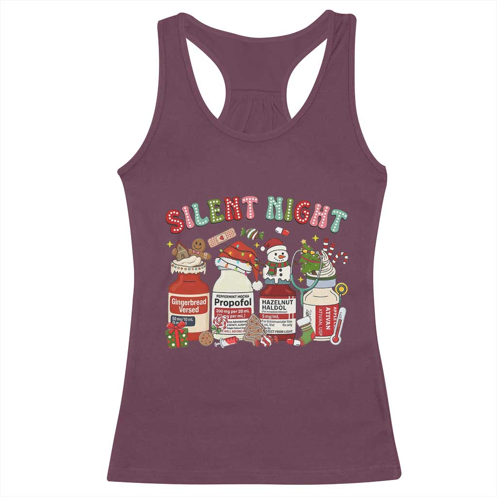 Funny Silent Night Nurse Christmas Racerback Tank Top Festive Meds and Holiday Medical Humor TS02 Maroon Print Your Wear
