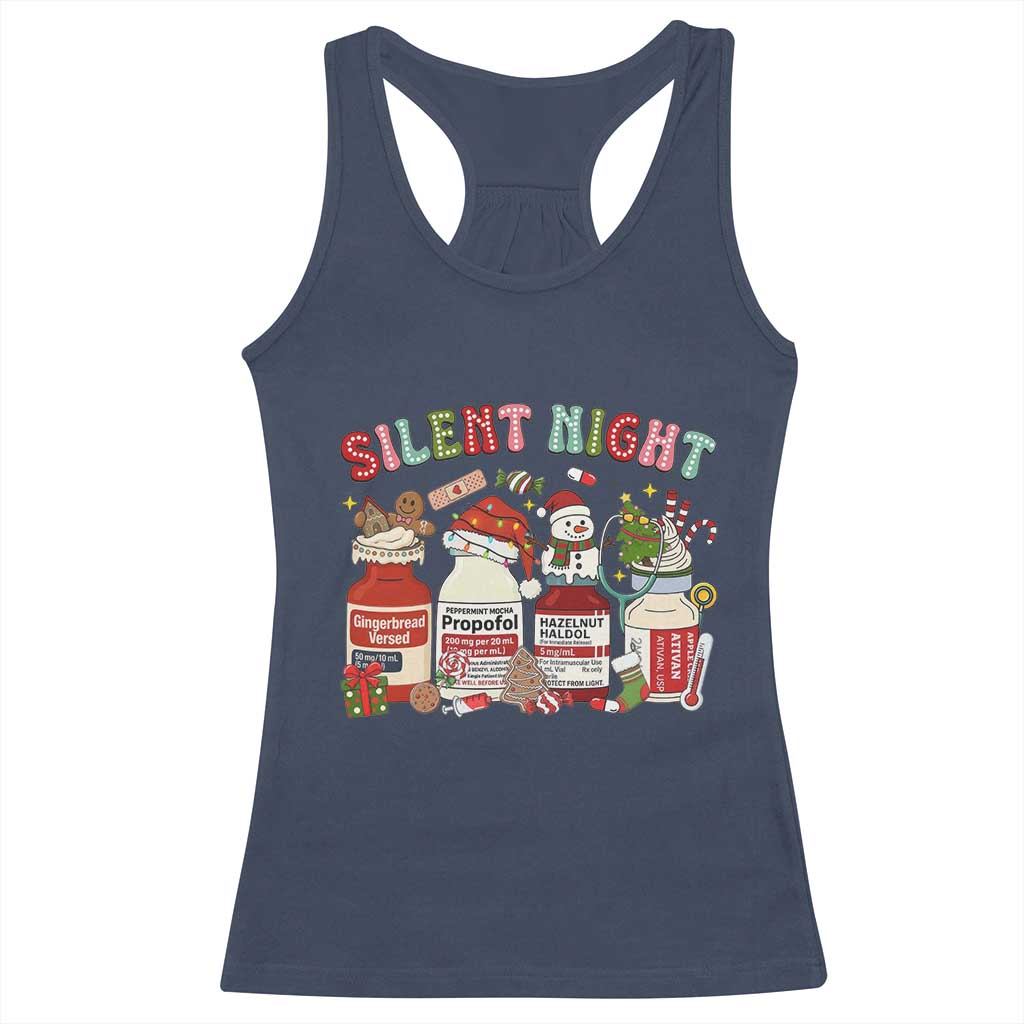 Funny Silent Night Nurse Christmas Racerback Tank Top Festive Meds and Holiday Medical Humor TS02 Navy Print Your Wear