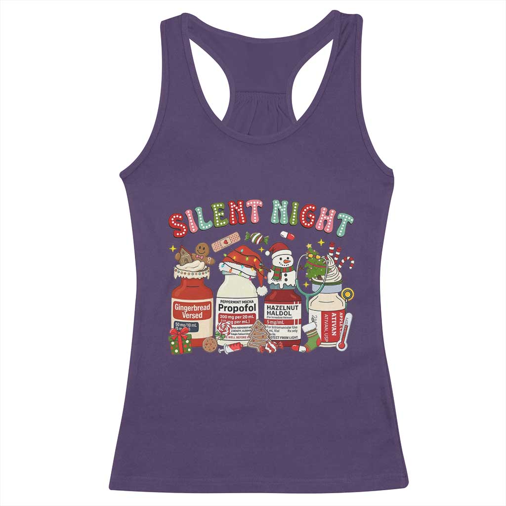Funny Silent Night Nurse Christmas Racerback Tank Top Festive Meds and Holiday Medical Humor TS02 Purple Print Your Wear