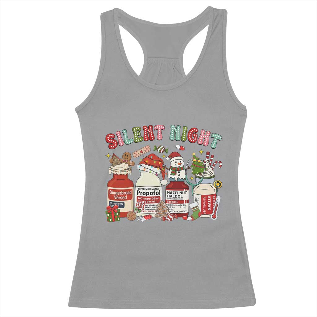 Funny Silent Night Nurse Christmas Racerback Tank Top Festive Meds and Holiday Medical Humor TS02 Sport Gray Print Your Wear