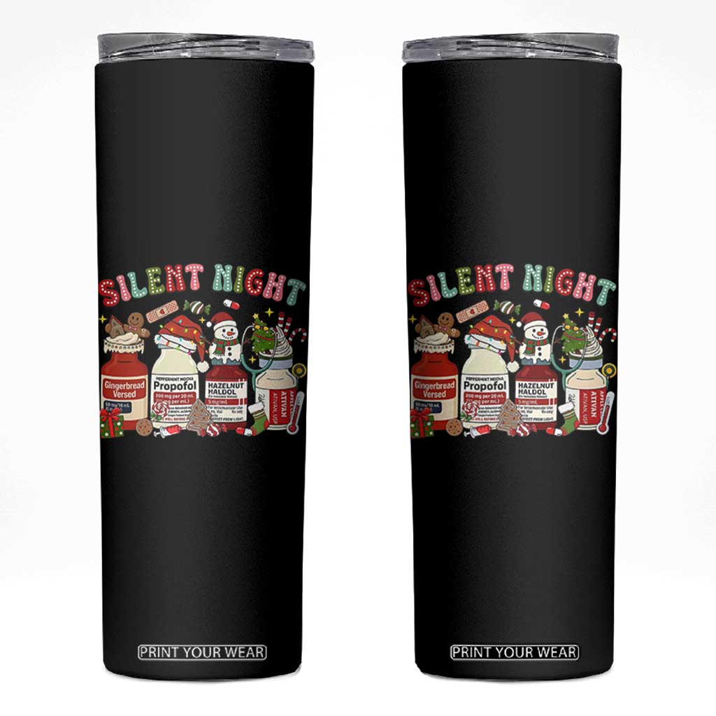 Funny Silent Night Nurse Christmas Skinny Tumbler Festive Meds and Holiday Medical Humor TS02 Black Print Your Wear
