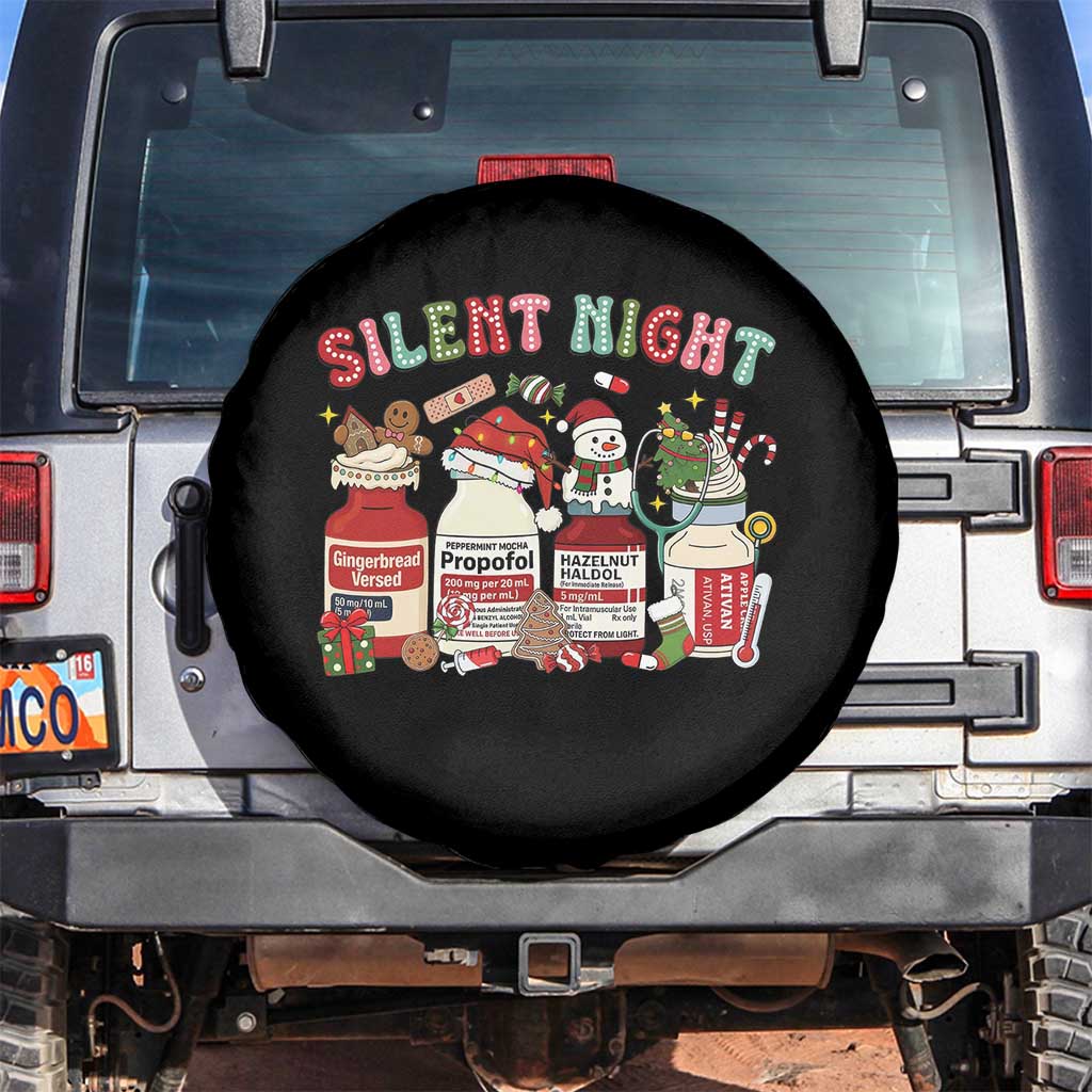 Funny Silent Night Nurse Christmas Spare Tire Cover Festive Meds and Holiday Medical Humor TS02 No hole Black Print Your Wear