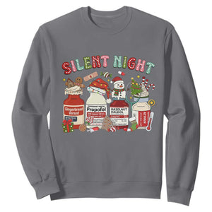 Funny Silent Night Nurse Christmas Sweatshirt Festive Meds and Holiday Medical Humor TS02 Charcoal Print Your Wear