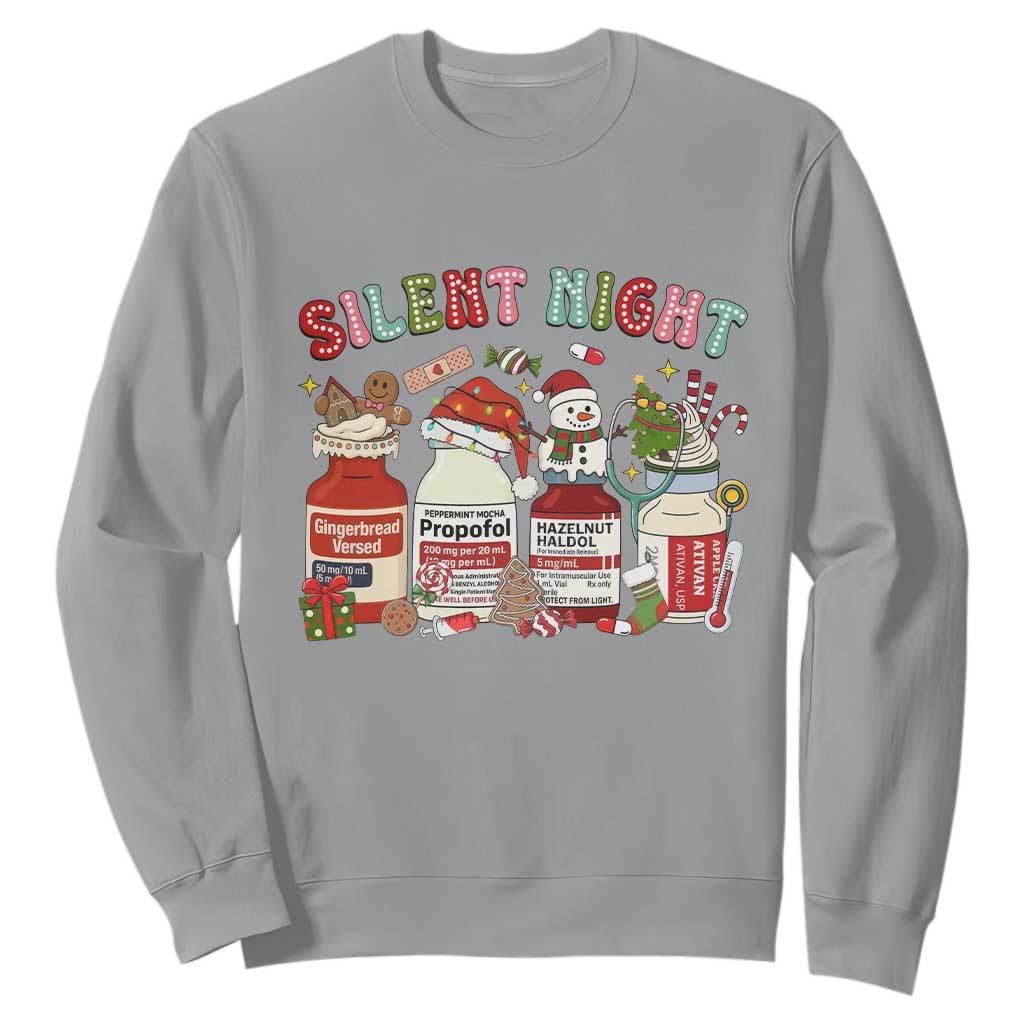 Funny Silent Night Nurse Christmas Sweatshirt Festive Meds and Holiday Medical Humor TS02 Sport Gray Print Your Wear