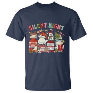 Funny Silent Night Nurse Christmas T Shirt Festive Meds and Holiday Medical Humor TS02 Navy Print Your Wear