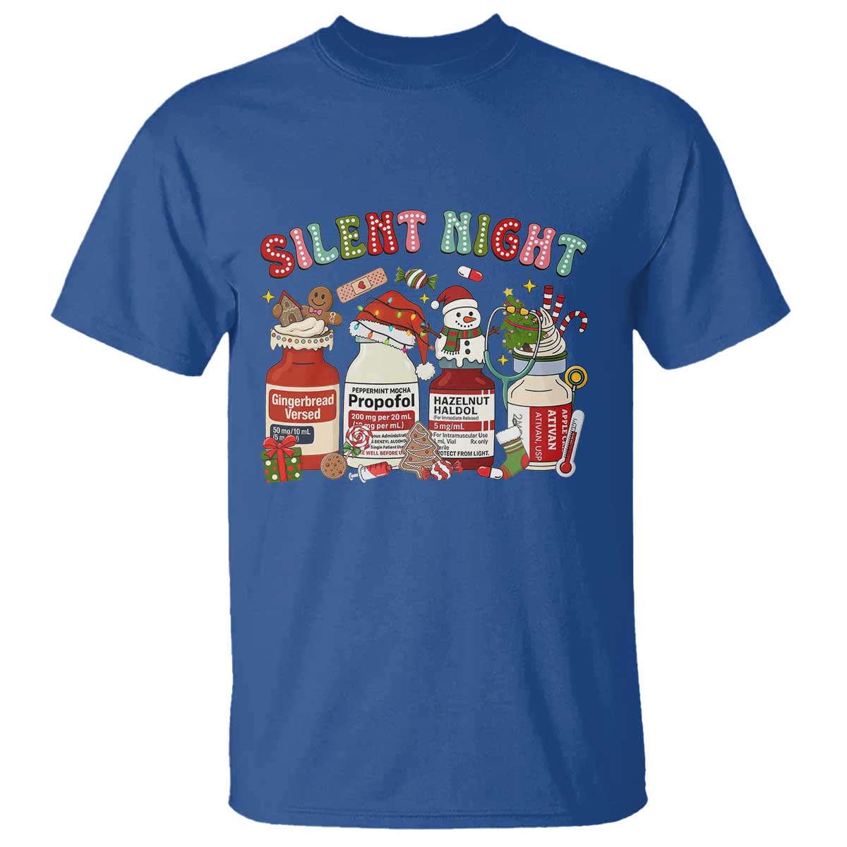 Funny Silent Night Nurse Christmas T Shirt Festive Meds and Holiday Medical Humor TS02 Royal Blue Print Your Wear