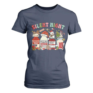 Funny Silent Night Nurse Christmas T Shirt For Women Festive Meds and Holiday Medical Humor TS02 Navy Print Your Wear