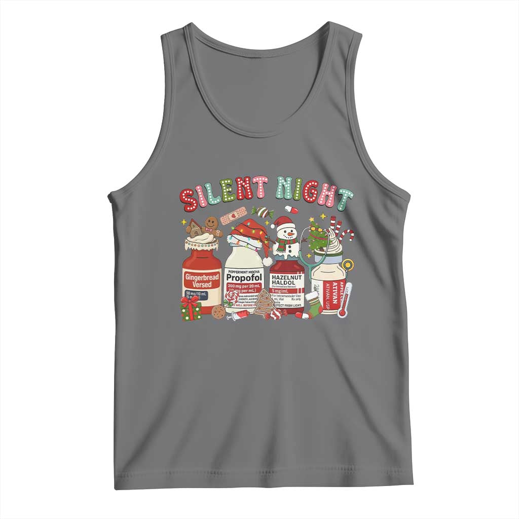 Funny Silent Night Nurse Christmas Tank Top Festive Meds and Holiday Medical Humor TS02 Black Heather Print Your Wear