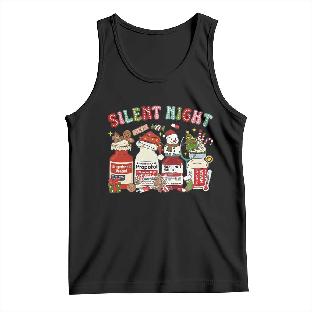 Funny Silent Night Nurse Christmas Tank Top Festive Meds and Holiday Medical Humor TS02 Black Print Your Wear