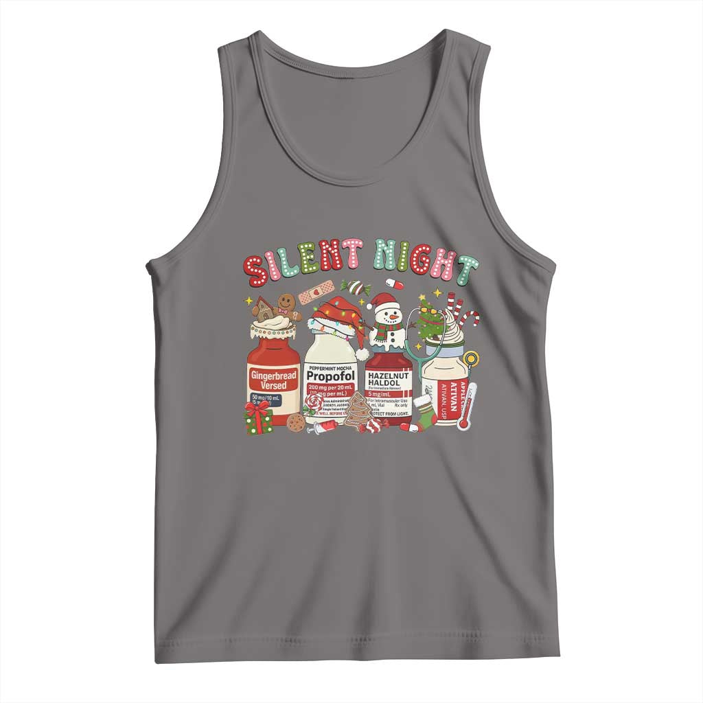 Funny Silent Night Nurse Christmas Tank Top Festive Meds and Holiday Medical Humor TS02 Deep Heather Print Your Wear