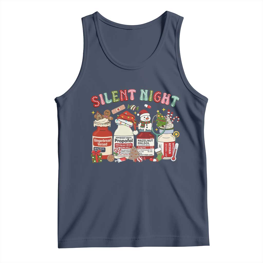Funny Silent Night Nurse Christmas Tank Top Festive Meds and Holiday Medical Humor TS02 Navy Print Your Wear