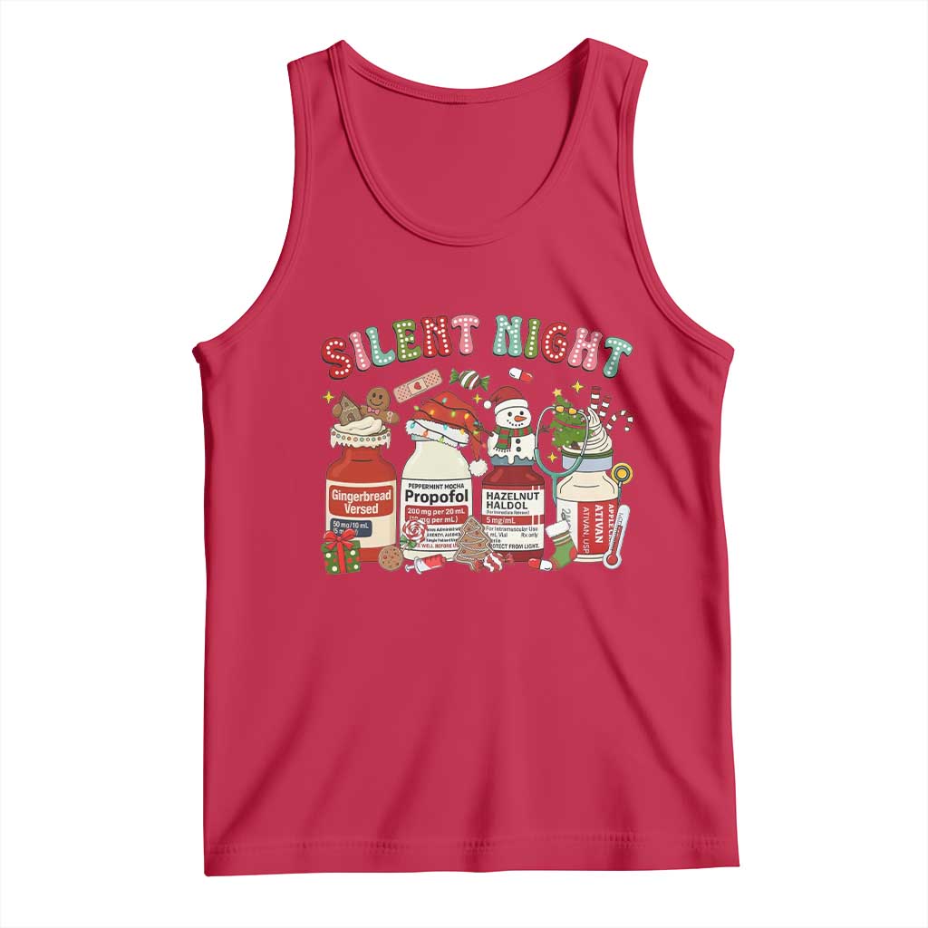 Funny Silent Night Nurse Christmas Tank Top Festive Meds and Holiday Medical Humor TS02 Red Print Your Wear