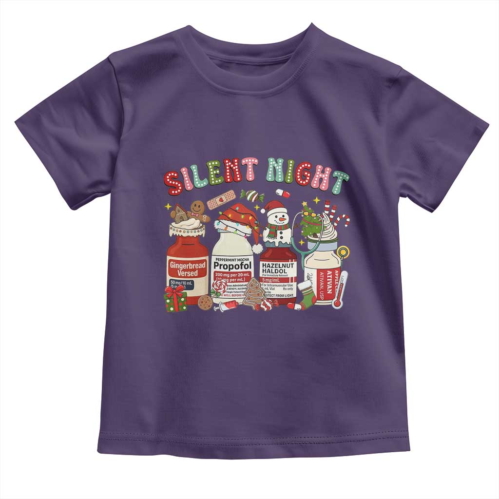 Funny Silent Night Nurse Christmas Toddler T Shirt Festive Meds and Holiday Medical Humor TS02 Purple Print Your Wear