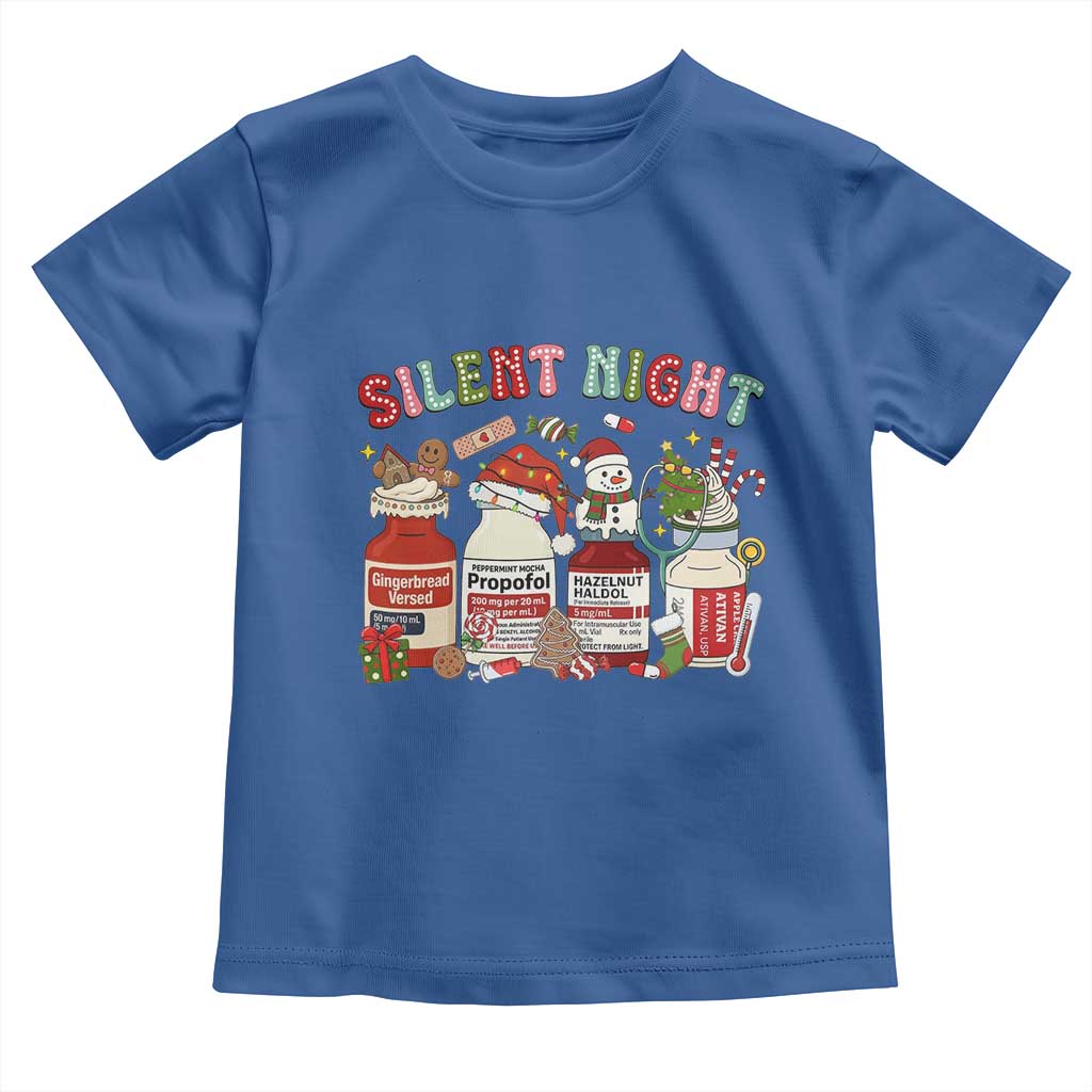 Funny Silent Night Nurse Christmas Toddler T Shirt Festive Meds and Holiday Medical Humor TS02 Royal Blue Print Your Wear