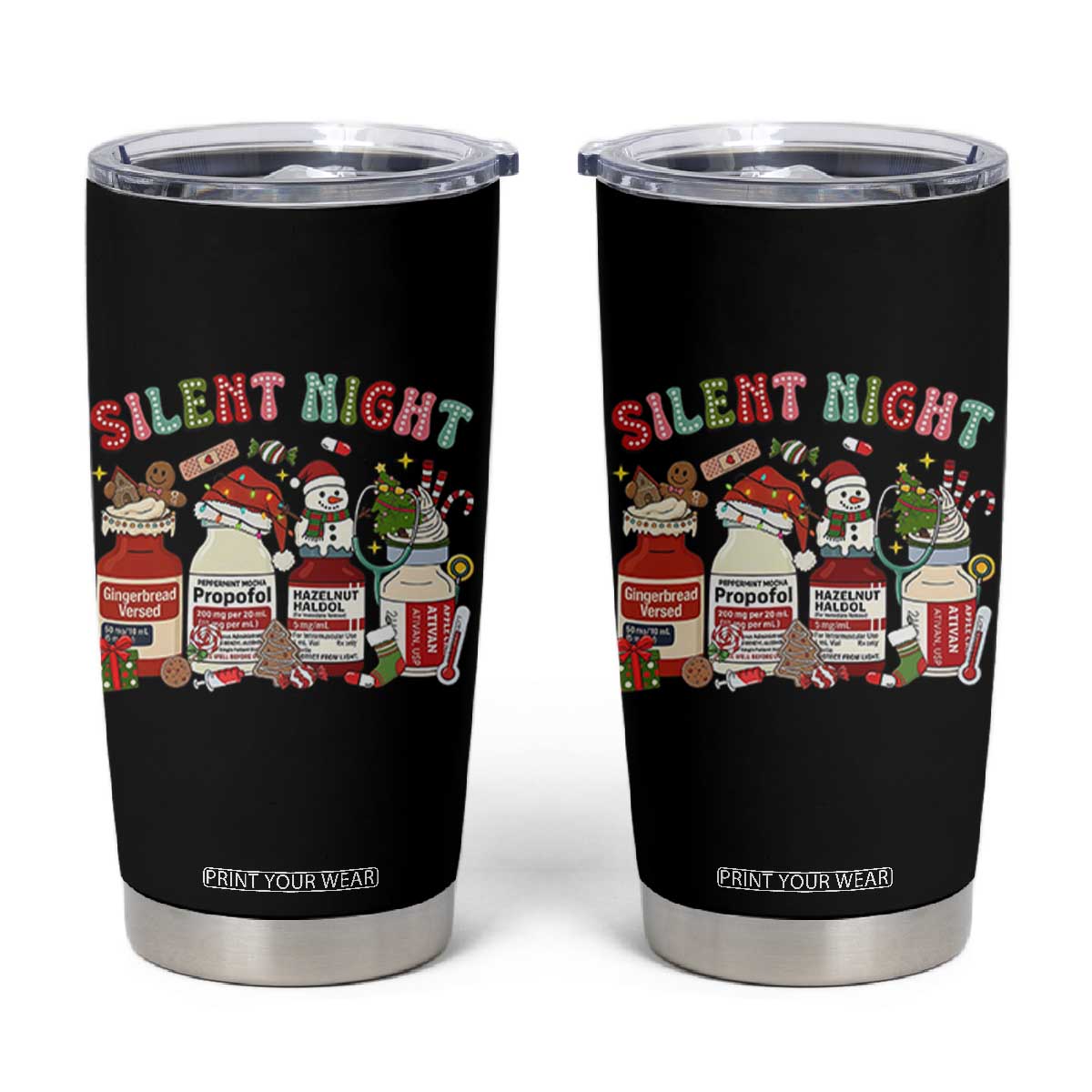 Funny Silent Night Nurse Christmas Tumbler Cup Festive Meds and Holiday Medical Humor TS02 Black Print Your Wear