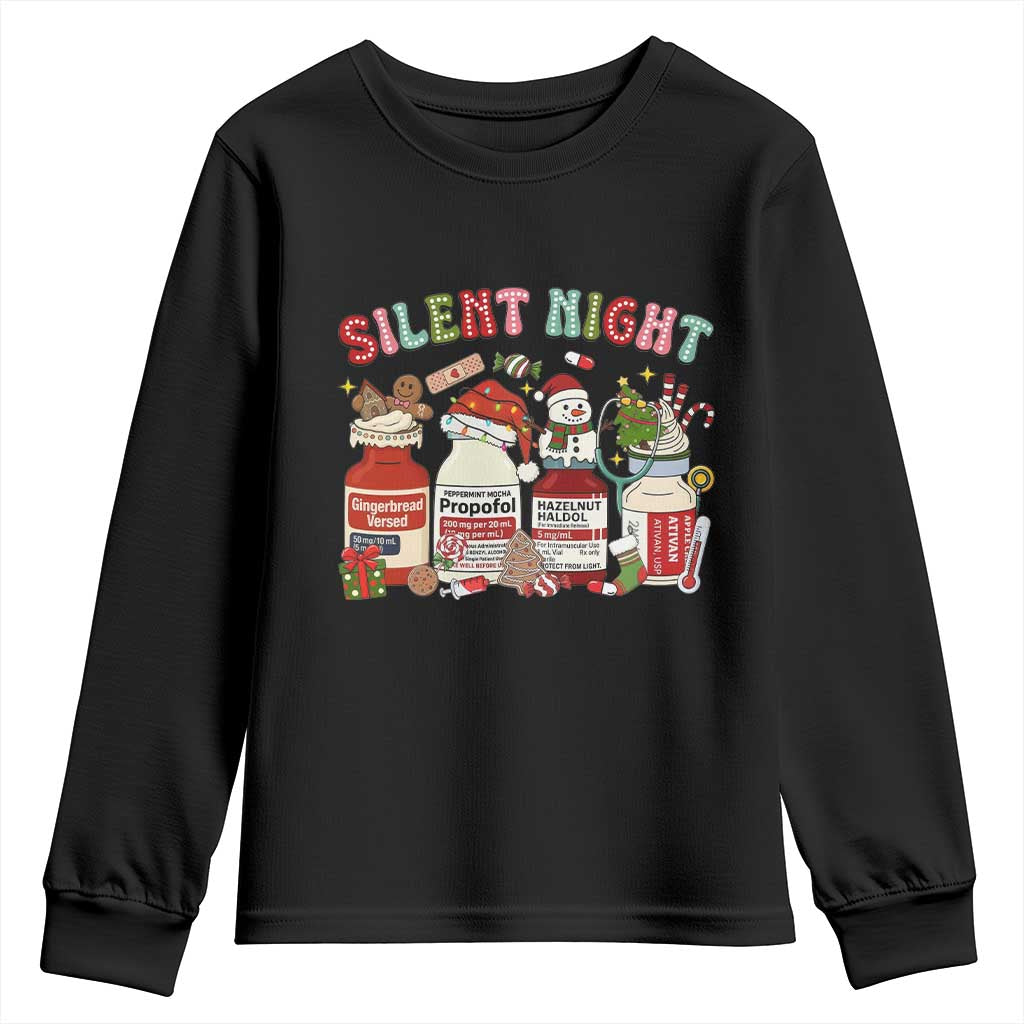 Funny Silent Night Nurse Christmas Youth Sweatshirt Festive Meds and Holiday Medical Humor TS02 Black Print Your Wear