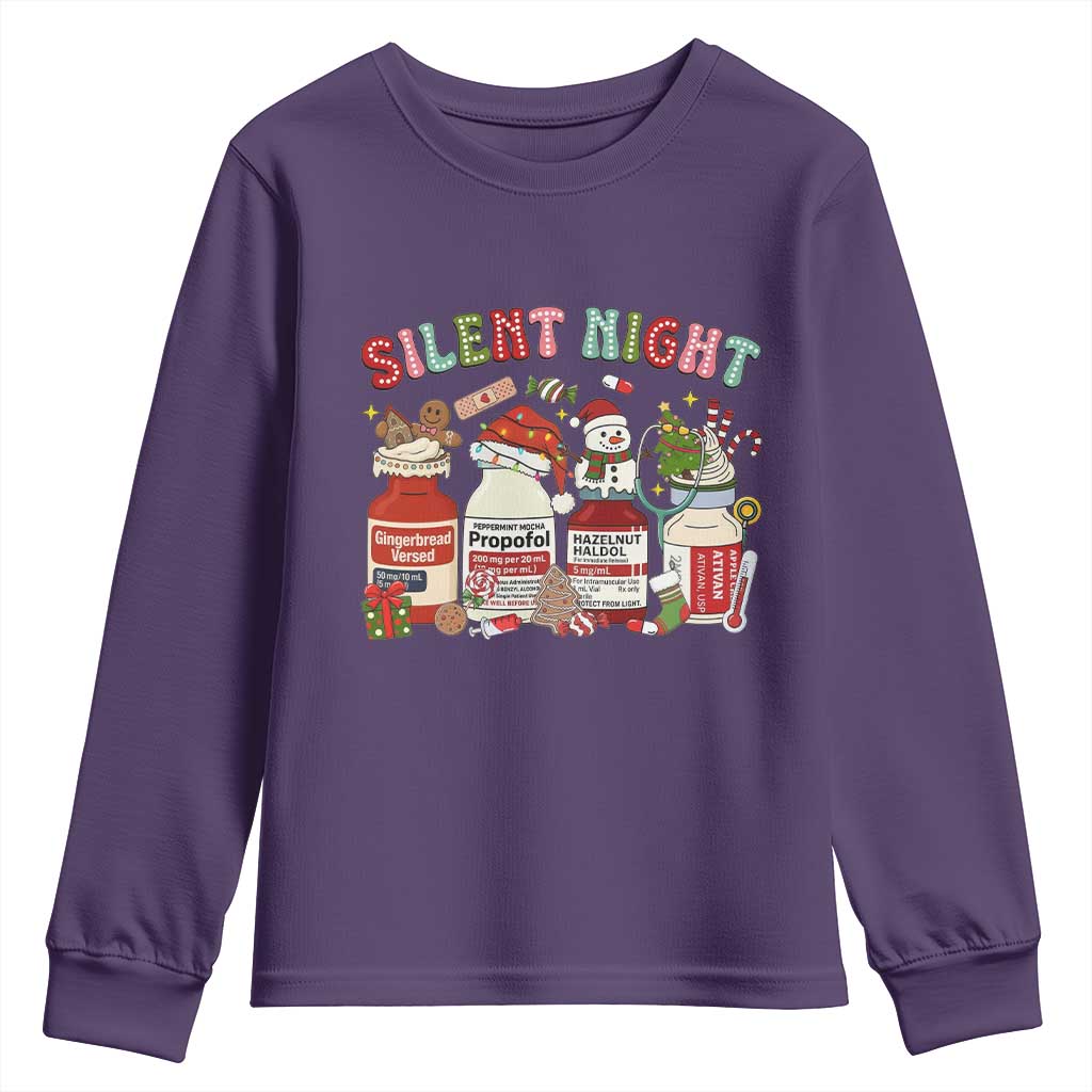 Funny Silent Night Nurse Christmas Youth Sweatshirt Festive Meds and Holiday Medical Humor TS02 Purple Print Your Wear