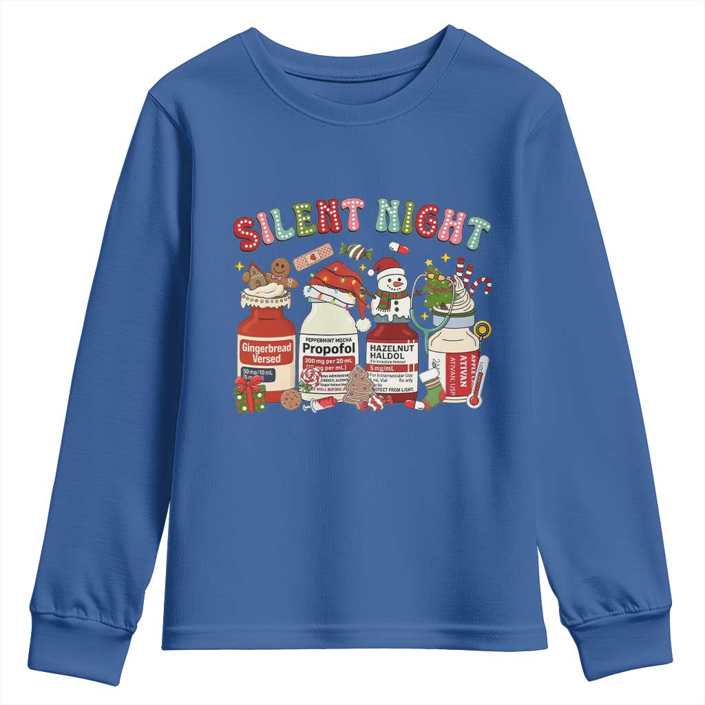 Funny Silent Night Nurse Christmas Youth Sweatshirt Festive Meds and Holiday Medical Humor TS02 Royal Blue Print Your Wear