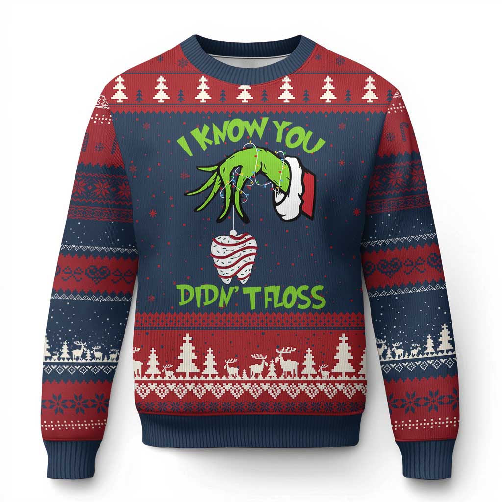Funny Dental Xmas Ugly Christmas Sweater I Know You Didnt Floss Dentist Holiday Humor TS02 Navy Red Print Your Wear